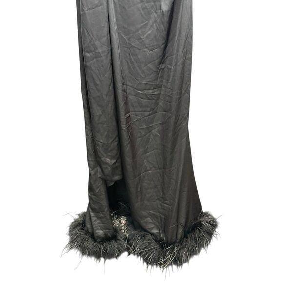 Hutch Black One Shoulder Midi Dress with Feathers Hem Size 6 Elegant Gown - Picture 5 of 10